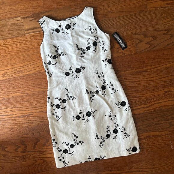 NWT Jessica Howard Linen Blend Size 12 Embroidered Floral Sheath Dress Lined - Picture 2 of 9